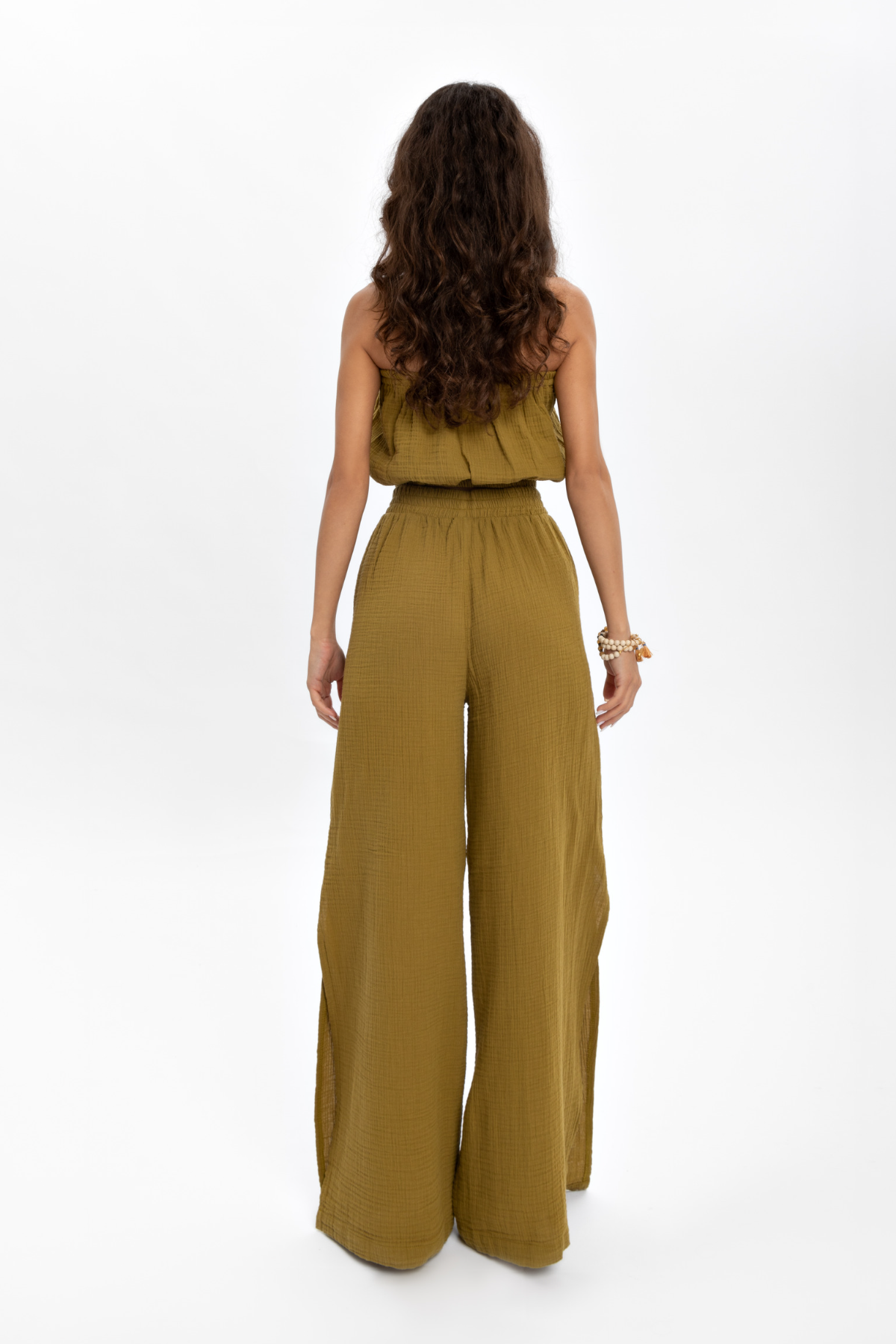 Husufi Slitside Müslin Yırtmaçlı Pantolon HSFSS02_Oil Green