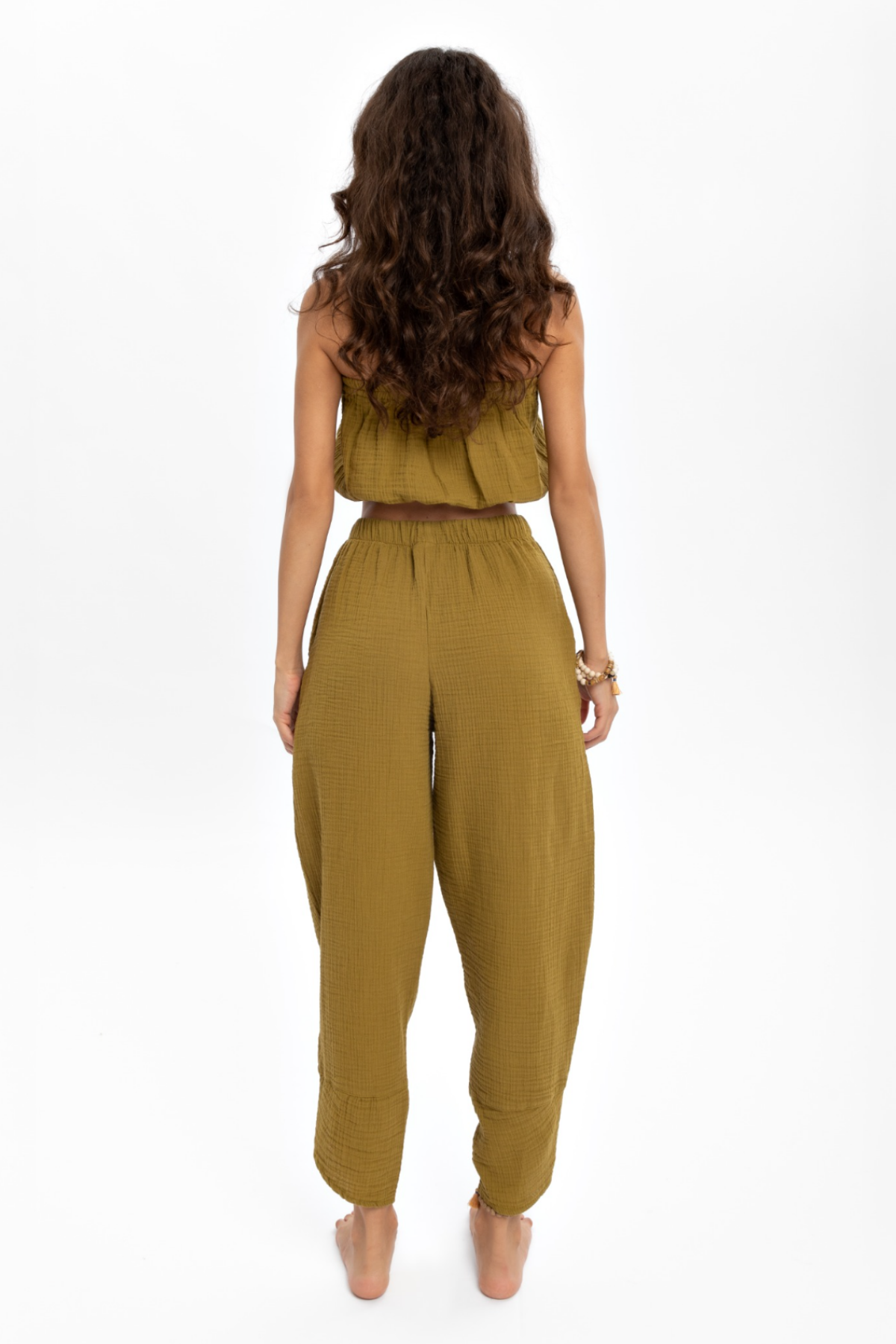 Husufi Yeşil Bürümcüklü Crop Top HSFCRTP01_Oil Green