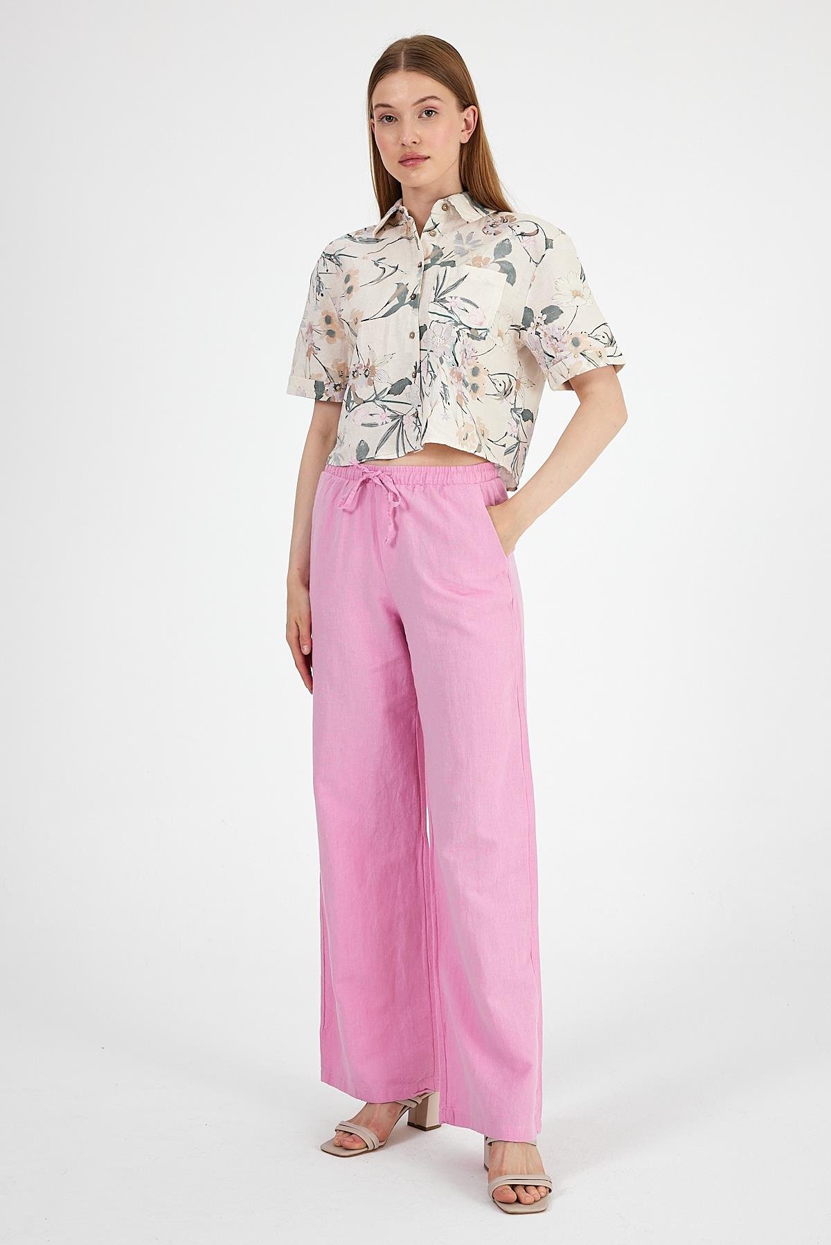 Keten Pantolon Pembe