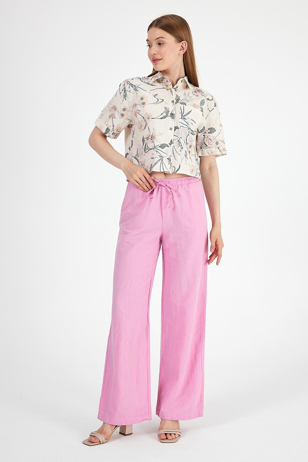 Keten Pantolon Pembe