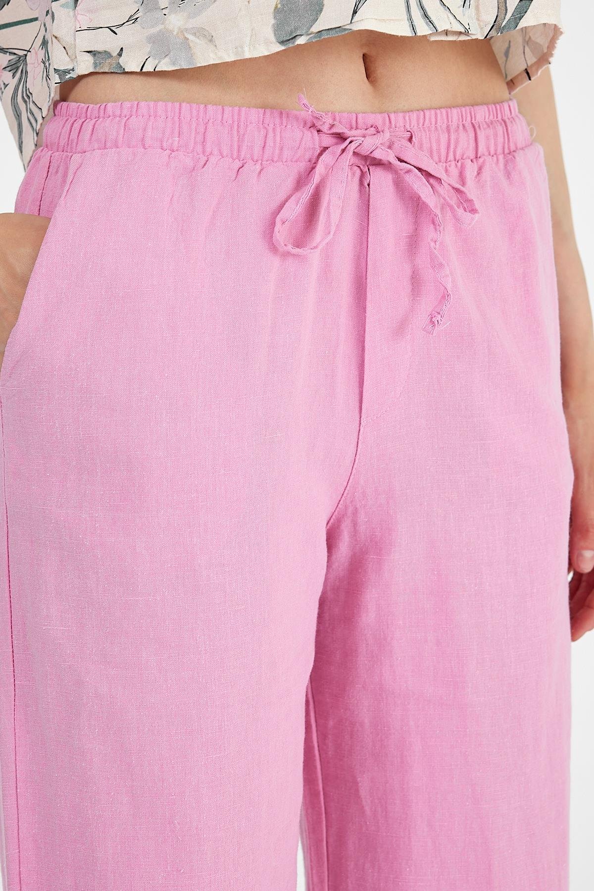 Keten Pantolon Pembe
