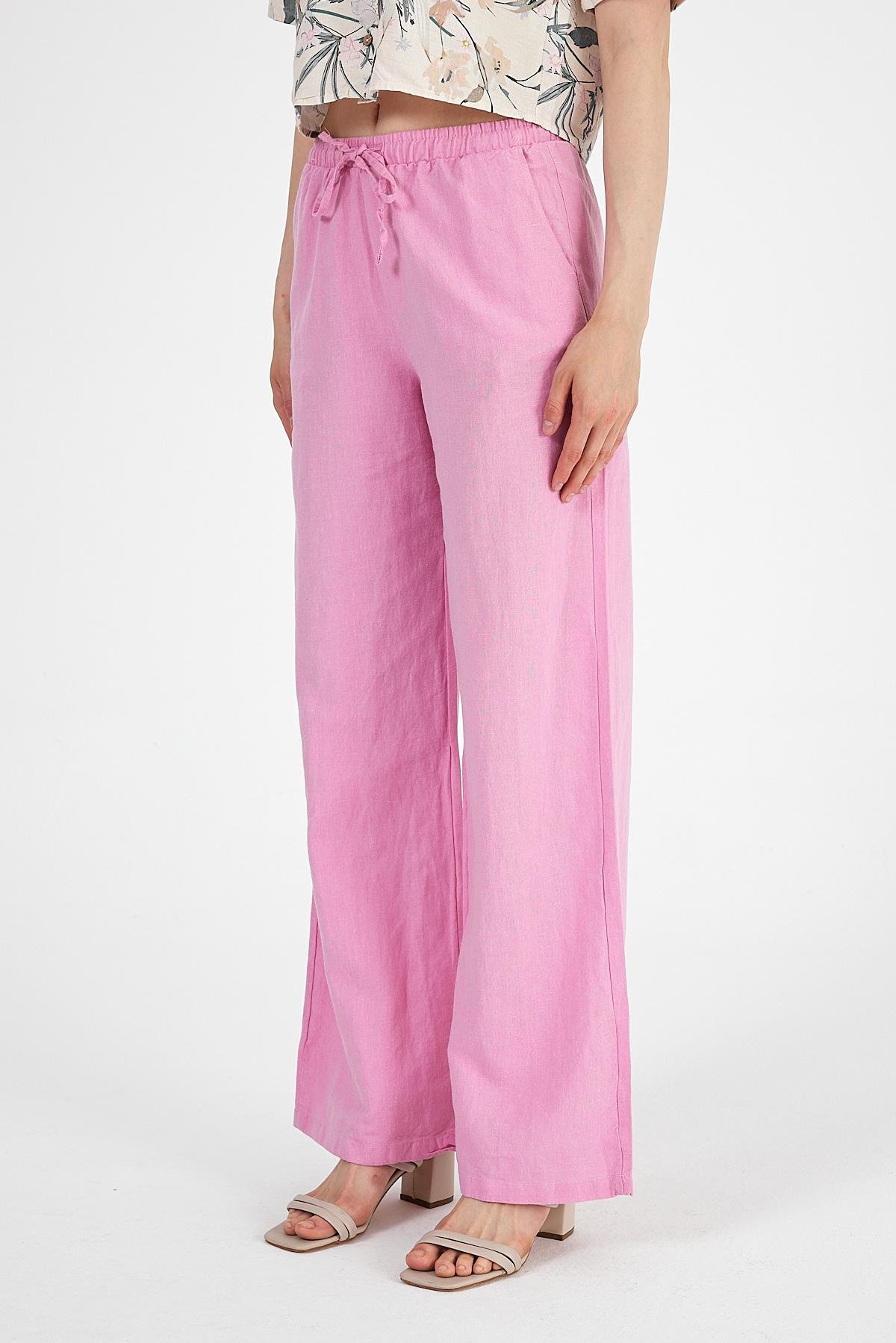 Keten Pantolon Pembe