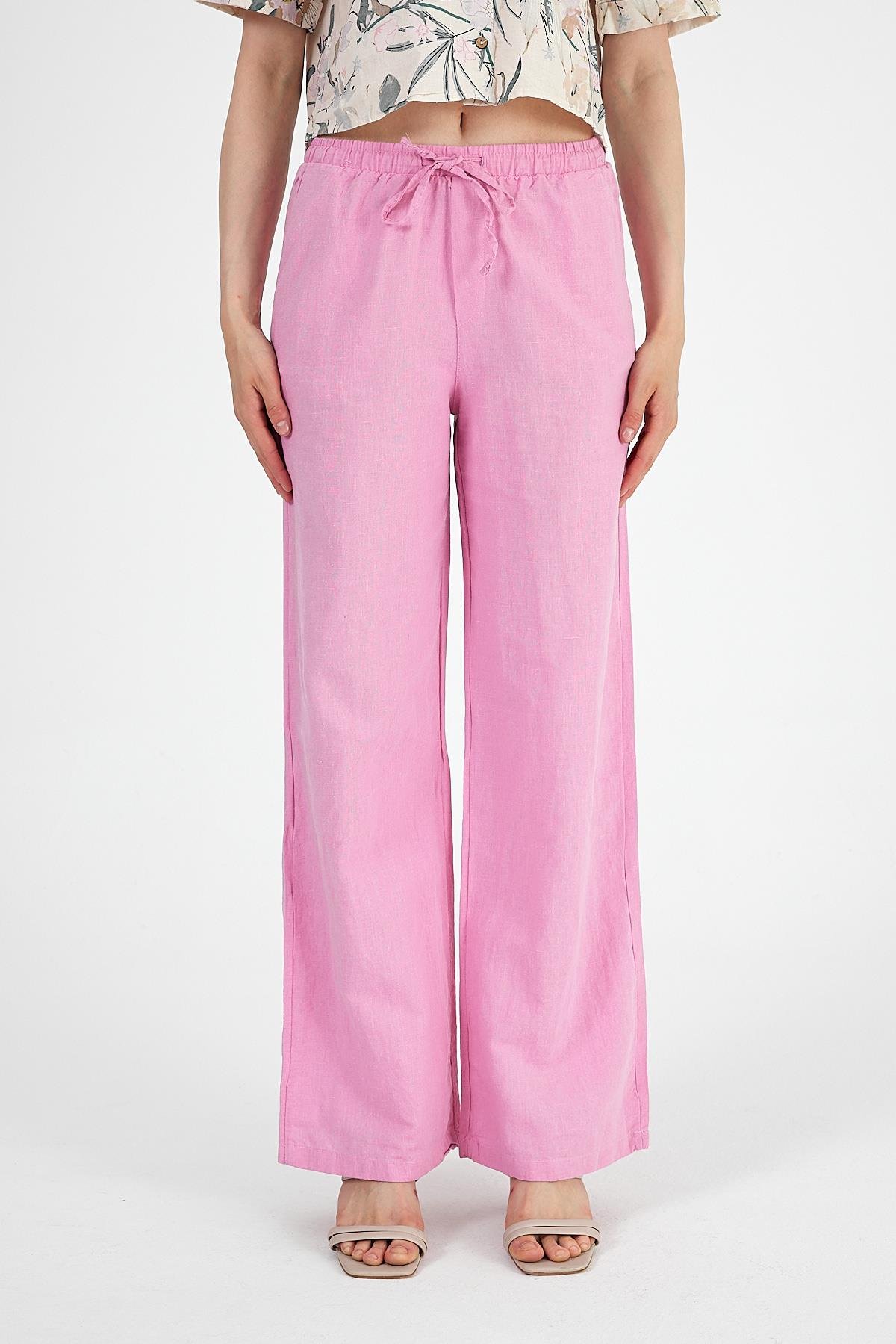 Keten Pantolon Pembe