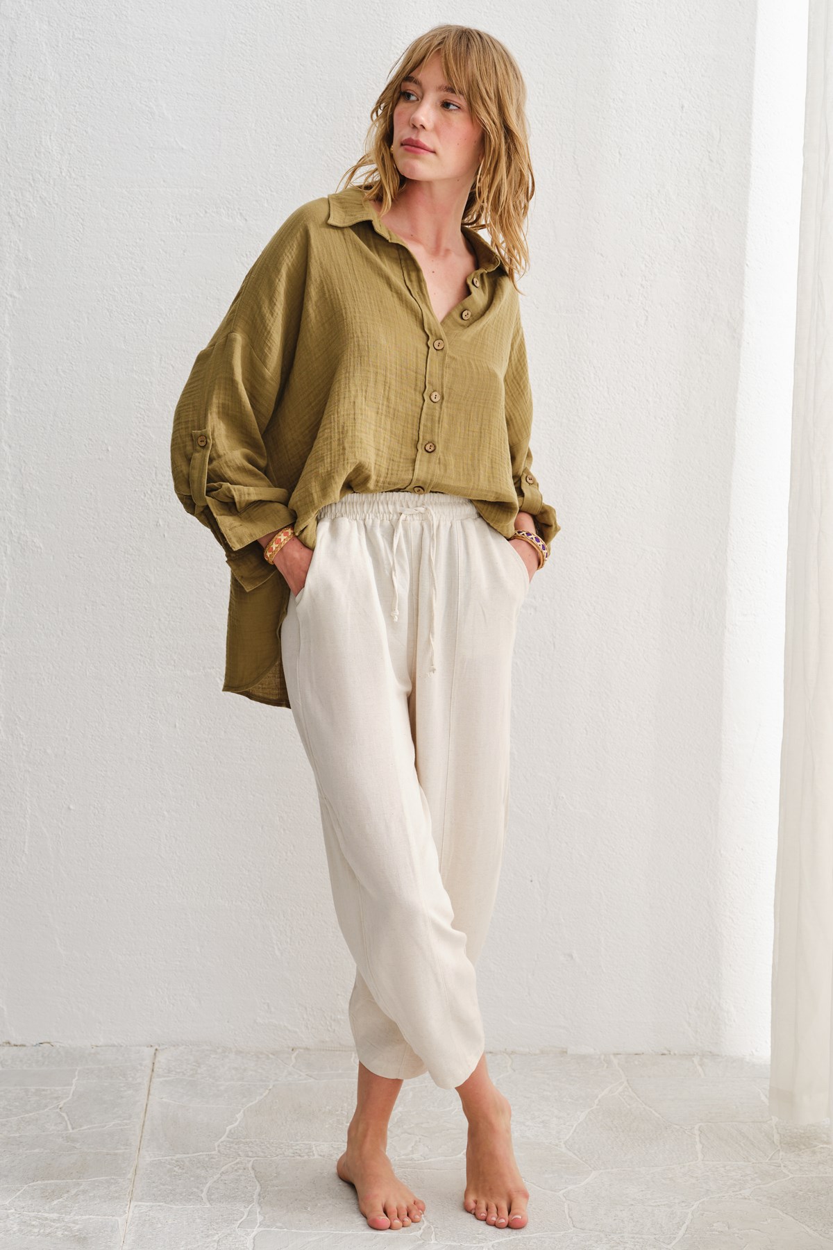 Lalin Müslin Gömlek Haki LM23507_Khaki