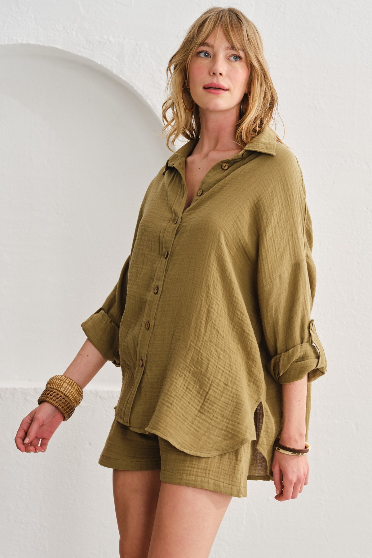 Lalin Müslin Gömlek Haki LM23507_Khaki