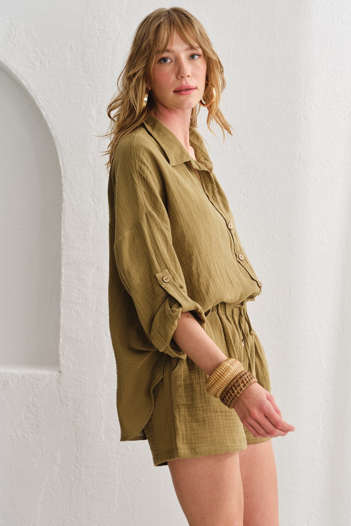 Lalin Müslin Gömlek Haki LM23507_Khaki
