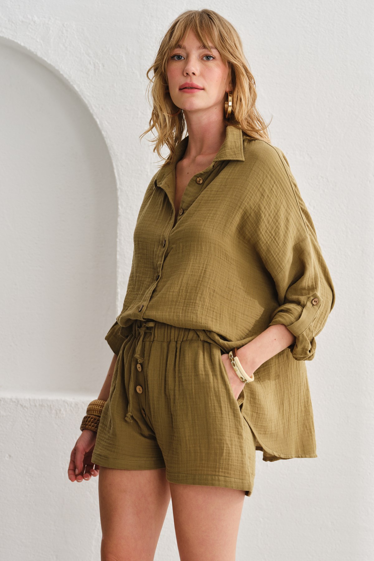 Lalin Müslin Gömlek Haki LM23507_Khaki