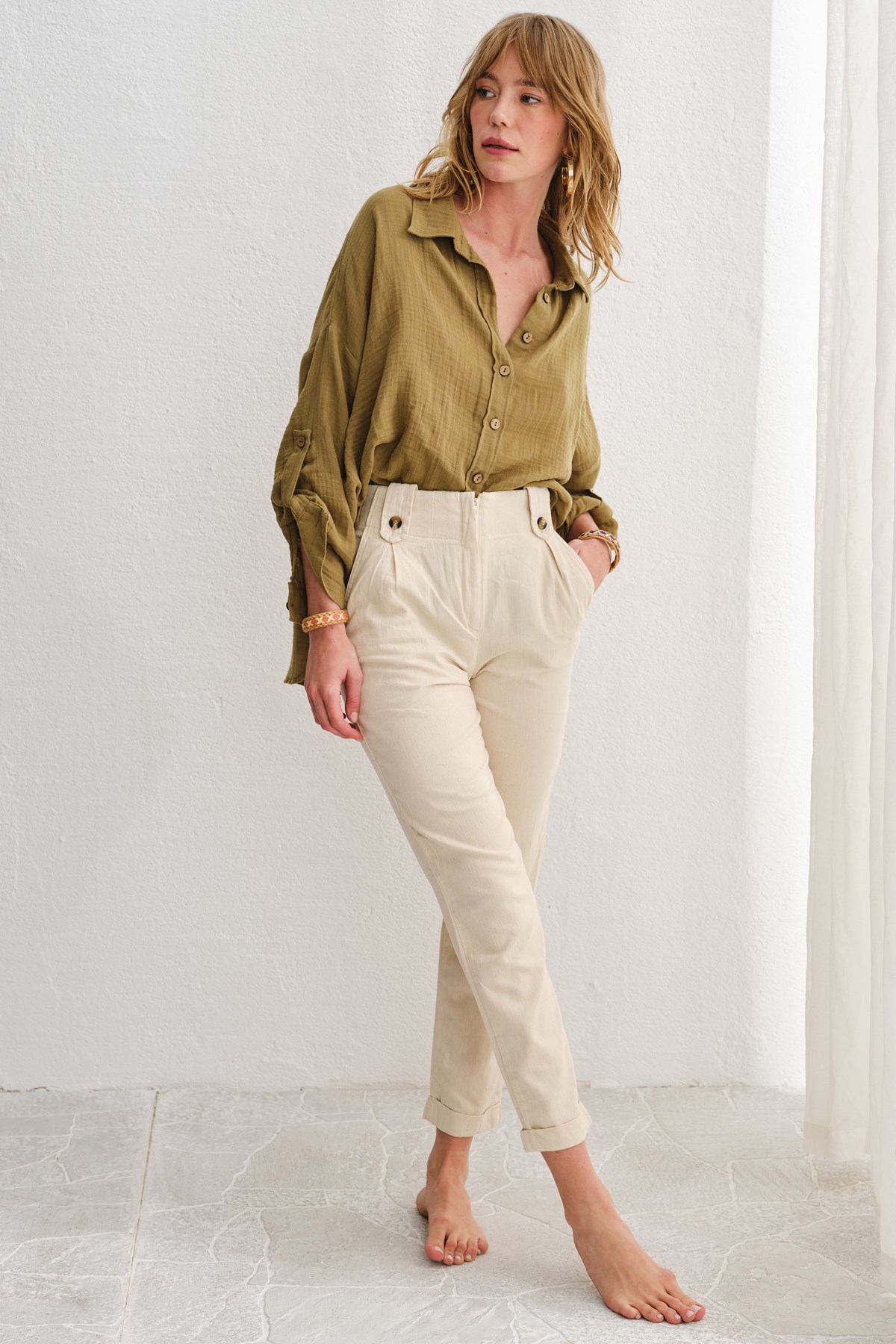 Lalin Müslin Gömlek Haki LM23507_Khaki