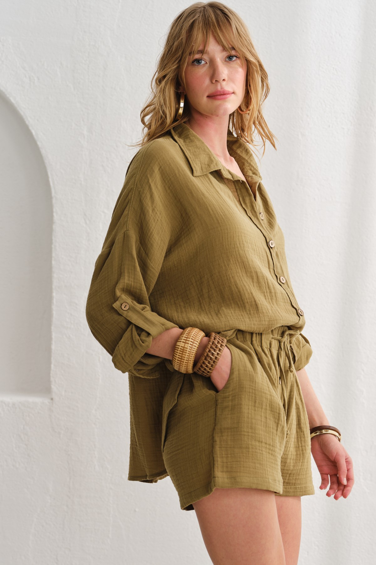 Lalin Müslin Şort Haki LM23508_Khaki