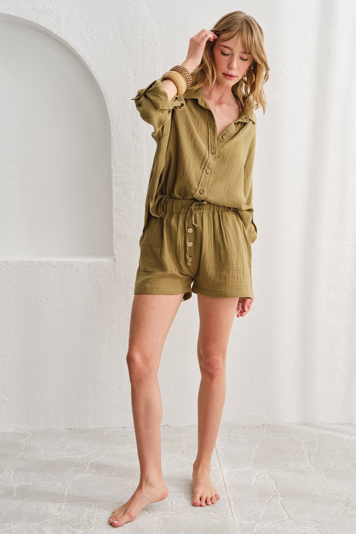 Lalin Müslin Şort Haki LM23508_Khaki