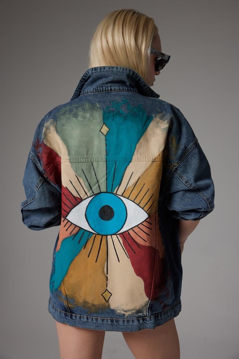 Look Project Rainbow Denim Ceket - Mavi