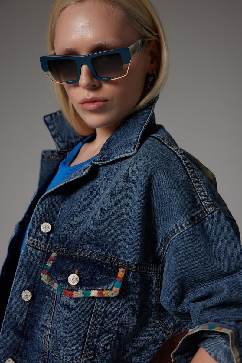 Look Project Rainbow Denim Ceket - Mavi
