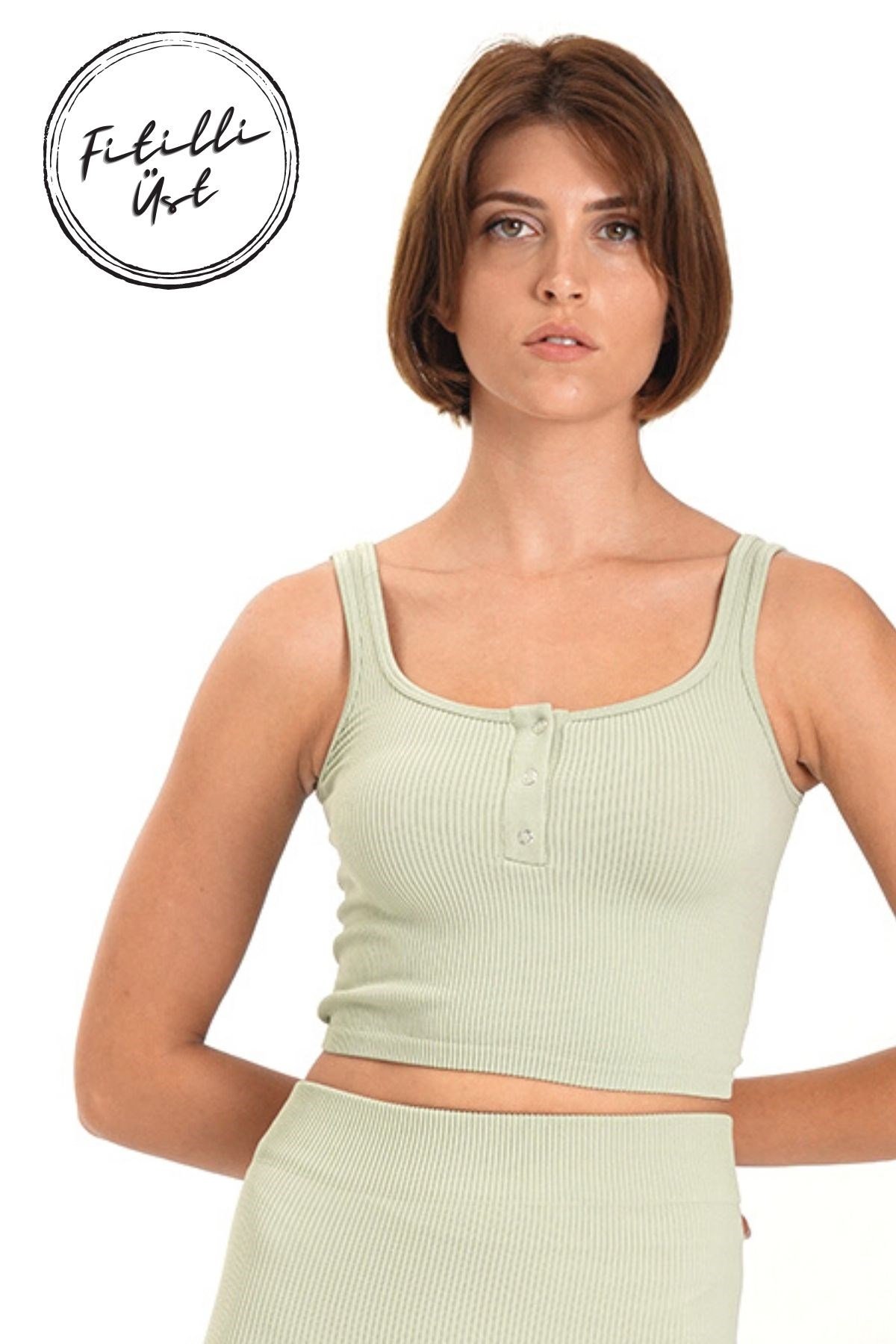 Önü Çıtçıtlı Fitilli Atlet Mint