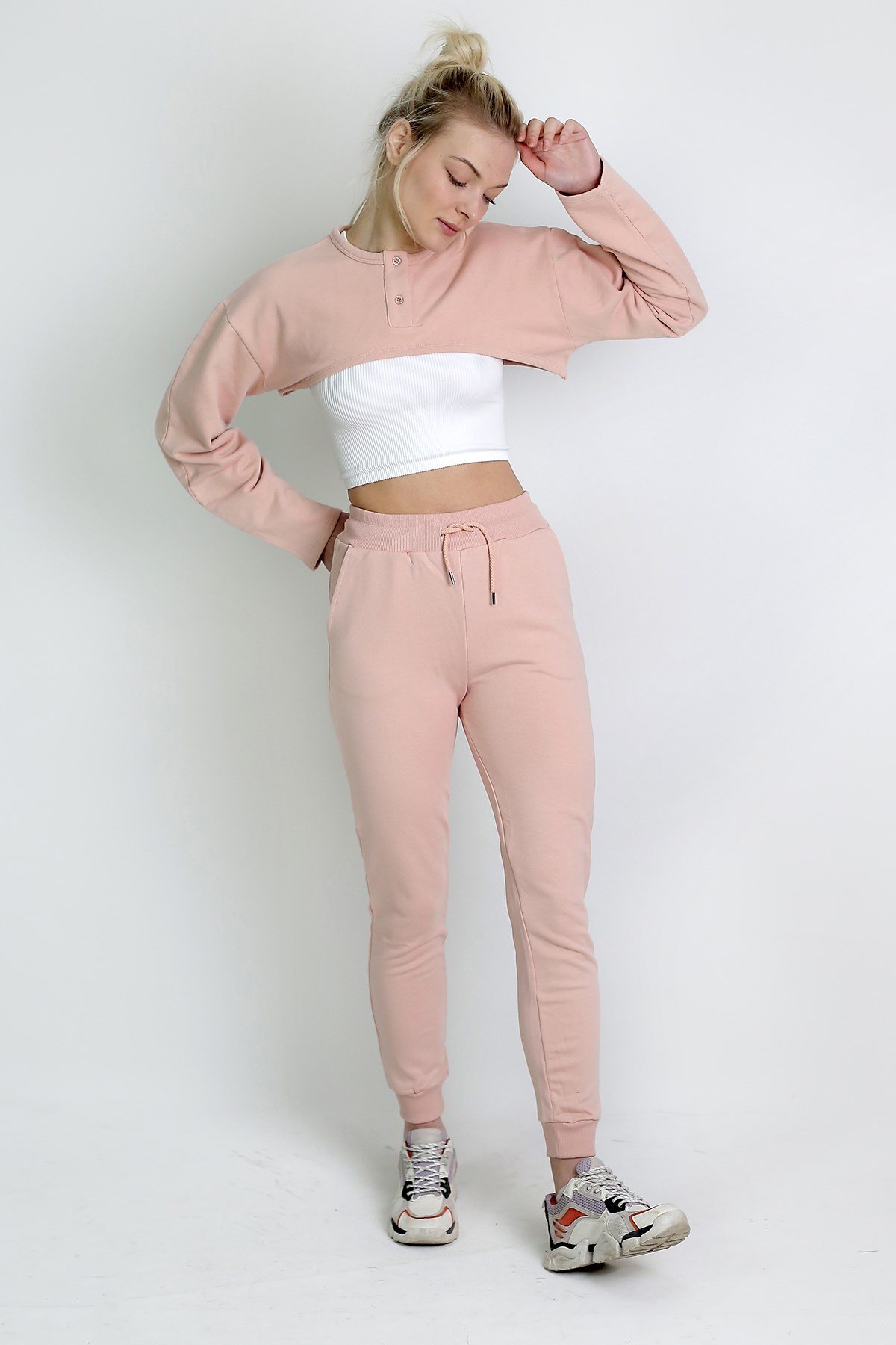 Paçası Lastikli Jogger Eşofman Altı Pembe