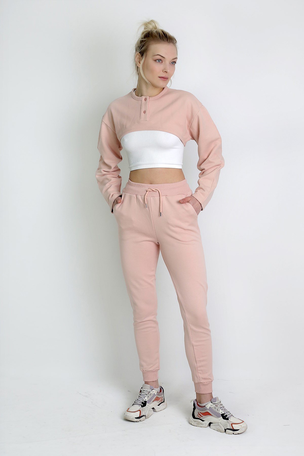 Paçası Lastikli Jogger Eşofman Altı Pembe
