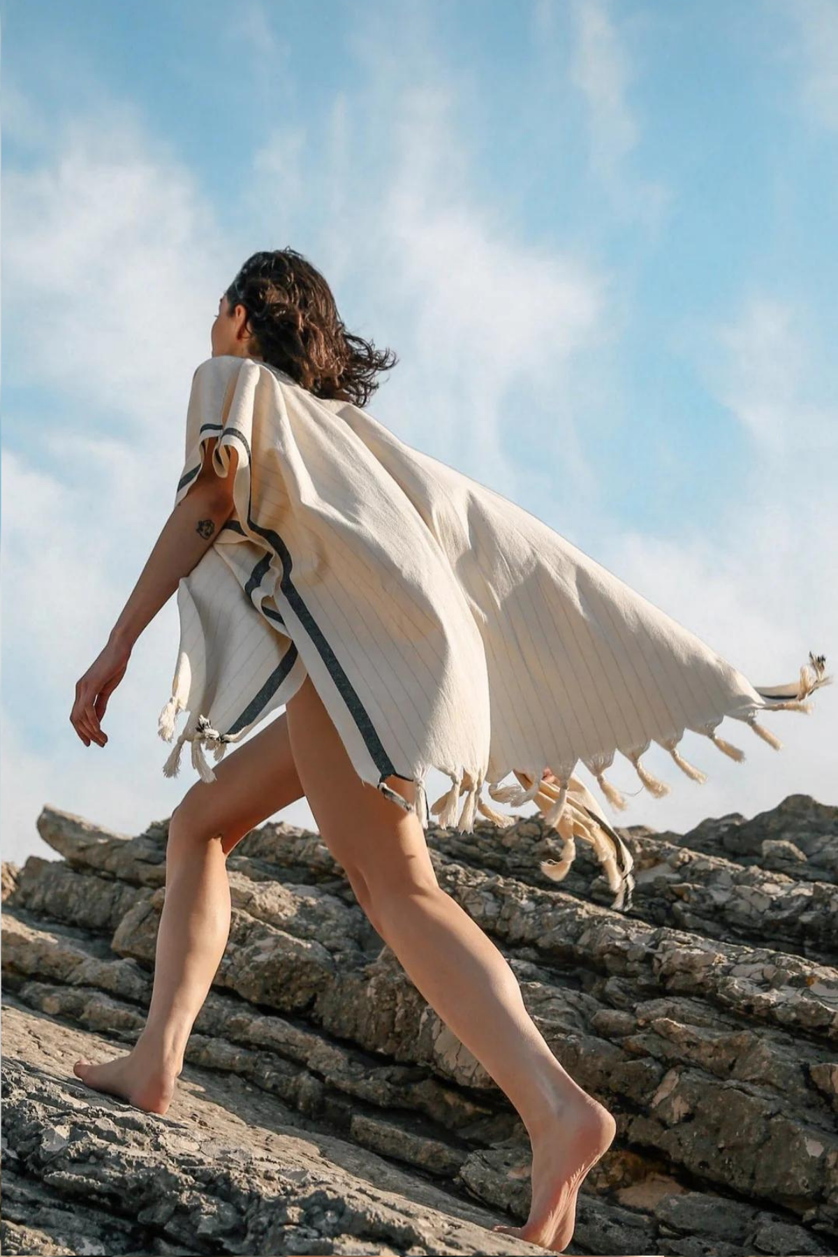 Primitive Bozburun Natural Çizgili Kısa Kimono