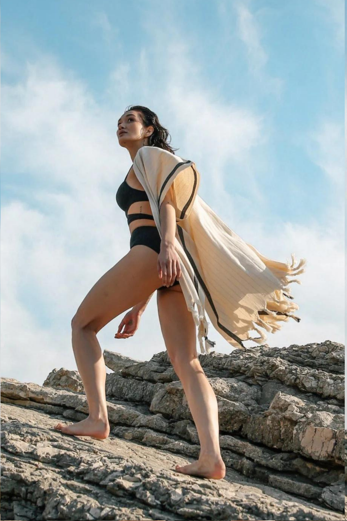 Primitive Bozburun Natural Çizgili Kısa Kimono