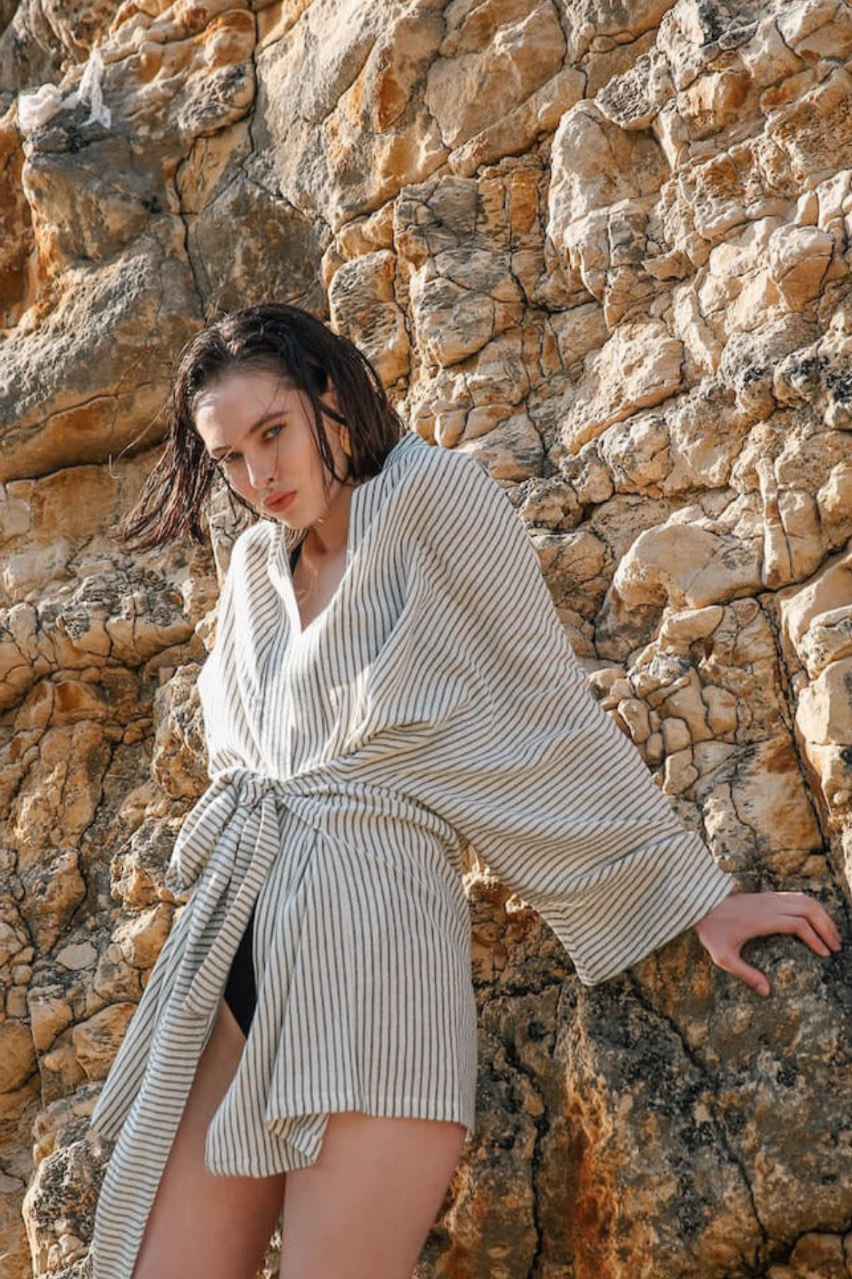 Primitive Hvar Çizgili Kimono