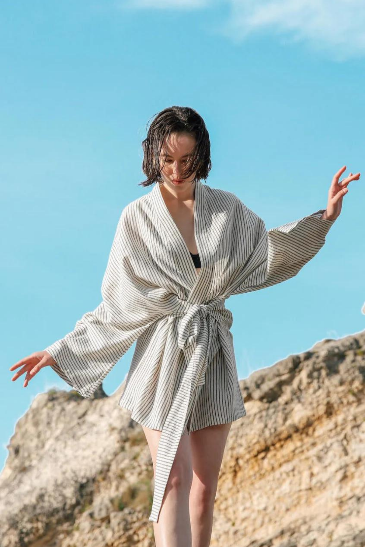 Primitive Hvar Çizgili Kimono