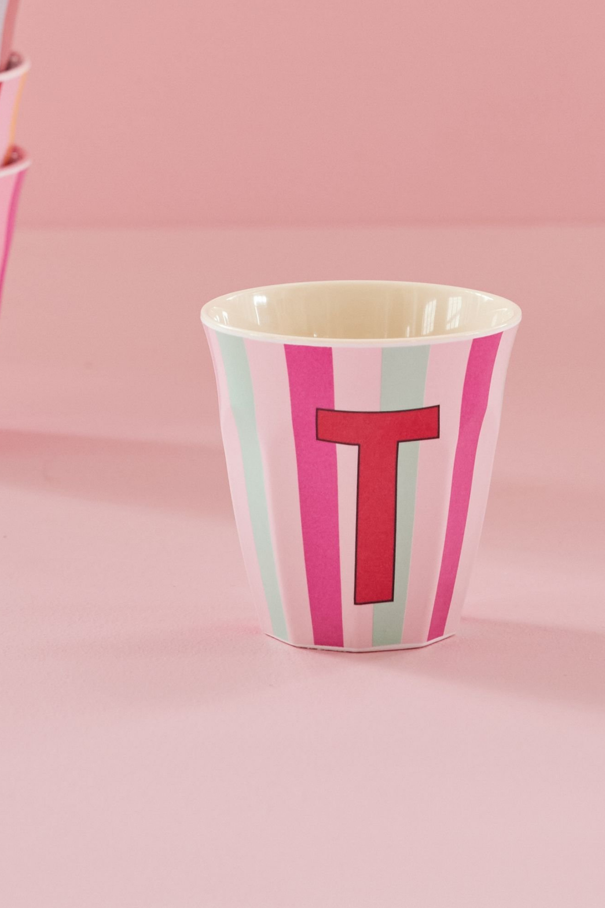 Rice Melamin Çizgili Bardak - Pembe T Harfli, MELCU-ALPSTRTI