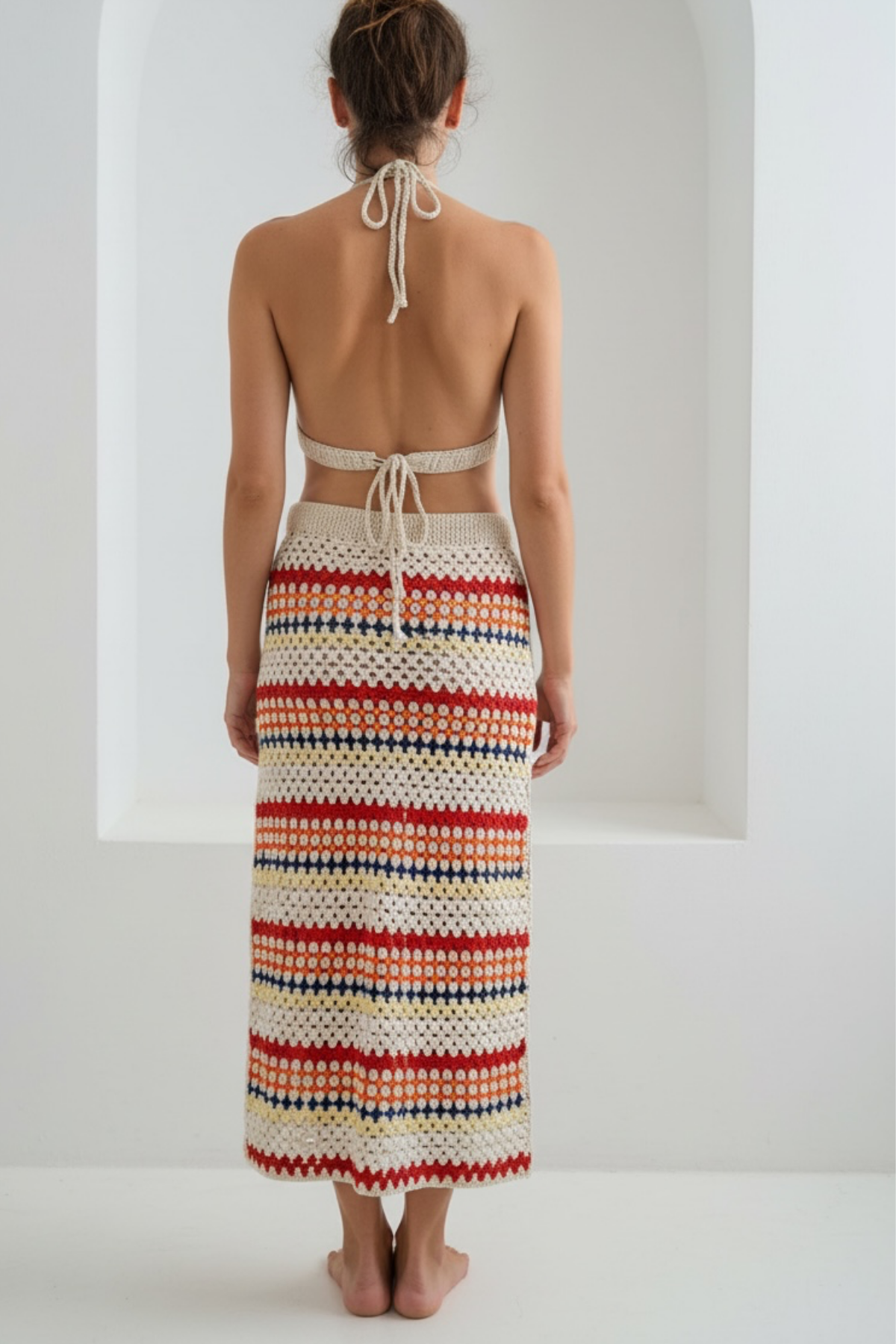 Rose Büyük Çiçek Örgü Bikini Üstü Crop Top LM26601