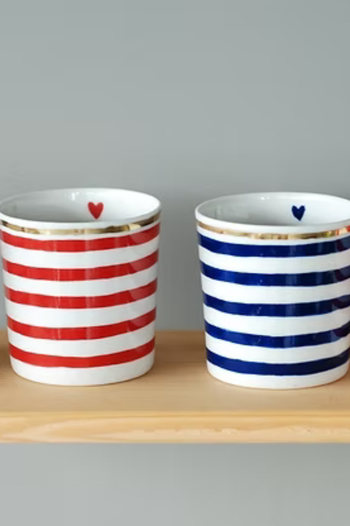 Sacu Ceramics Kumru Kırmızı Beyaz Çizgili Seramik Bardak