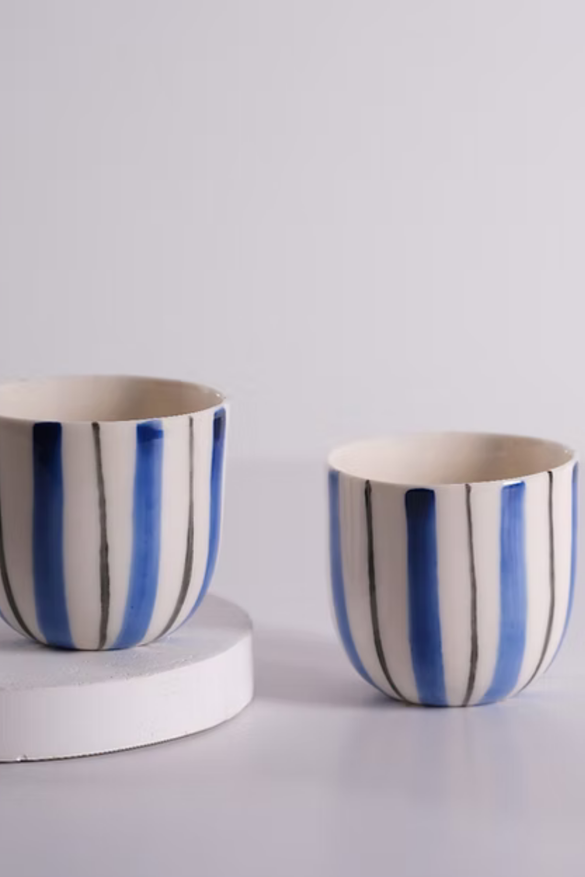 Sacu Ceramics Sude Mavi Beyaz Çizgili Seramik  Bardak