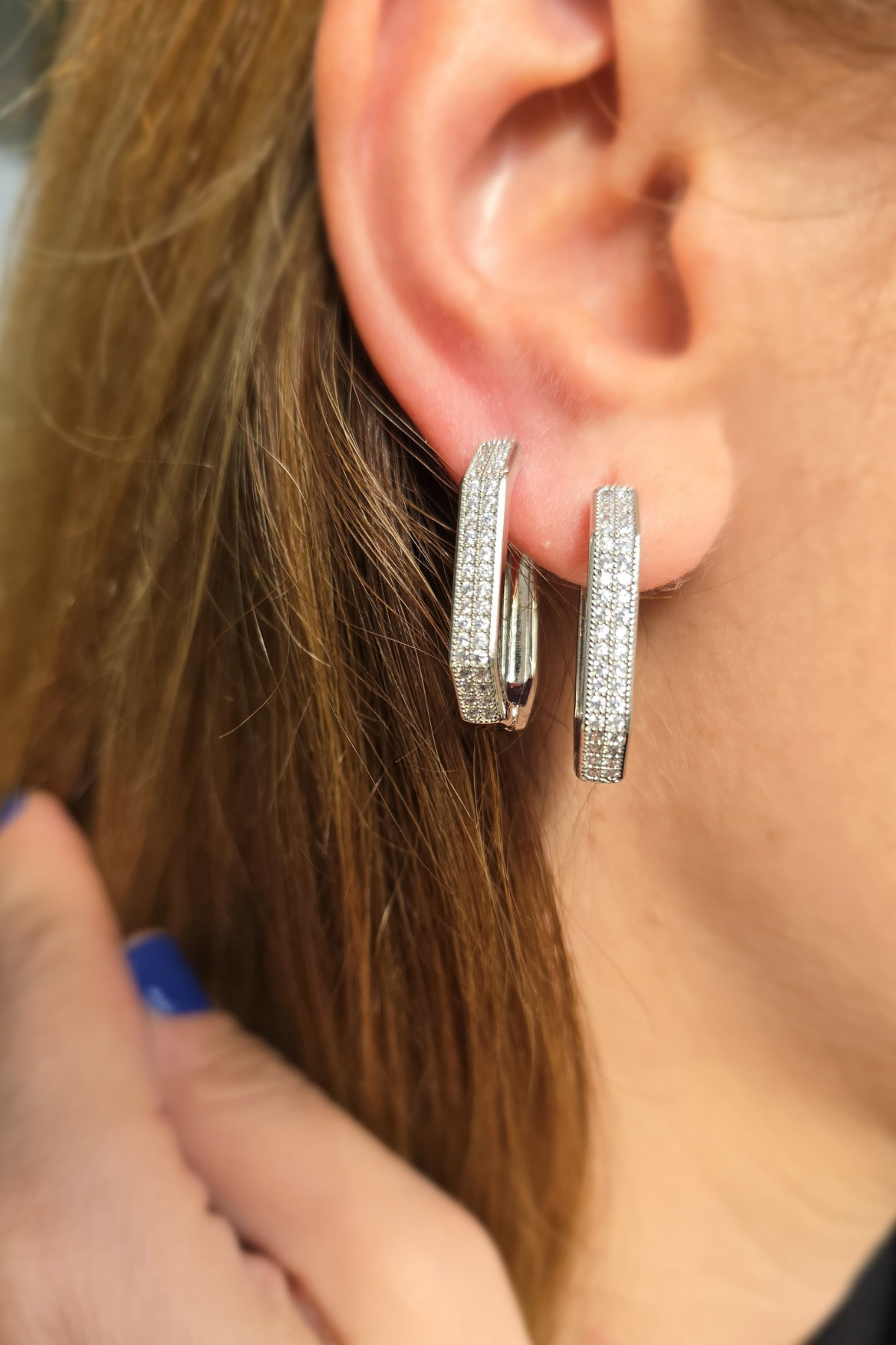 Seen By Seda İki Sıra Taşlı Dikdörtgen Küpe SN-18235