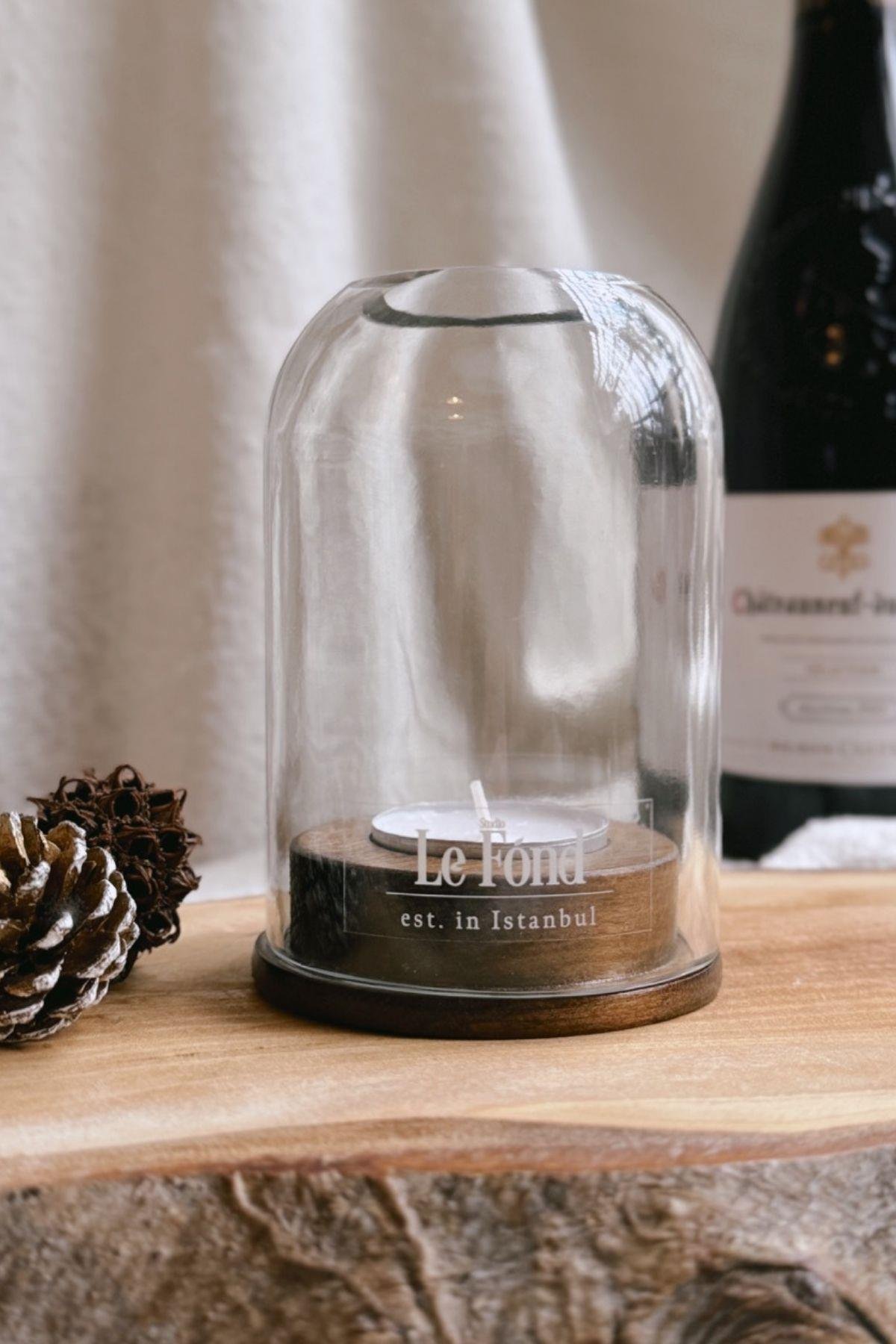 Studio Le Fond Tealight Mumluk - Koyu renk Ahşap Tabanlı (Beyaz)