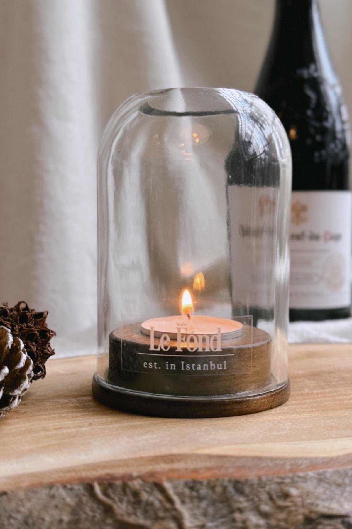 Studio Le Fond Tealight Mumluk - Koyu renk Ahşap Tabanlı (Beyaz)