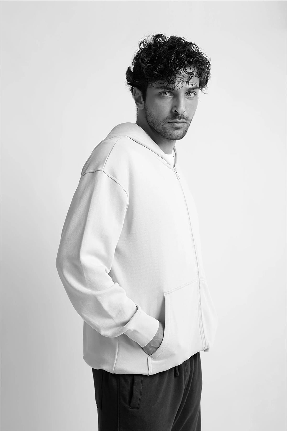 Uniqvibe Fermuarlı Organik Pamuklu Fermuarlı Hoodie