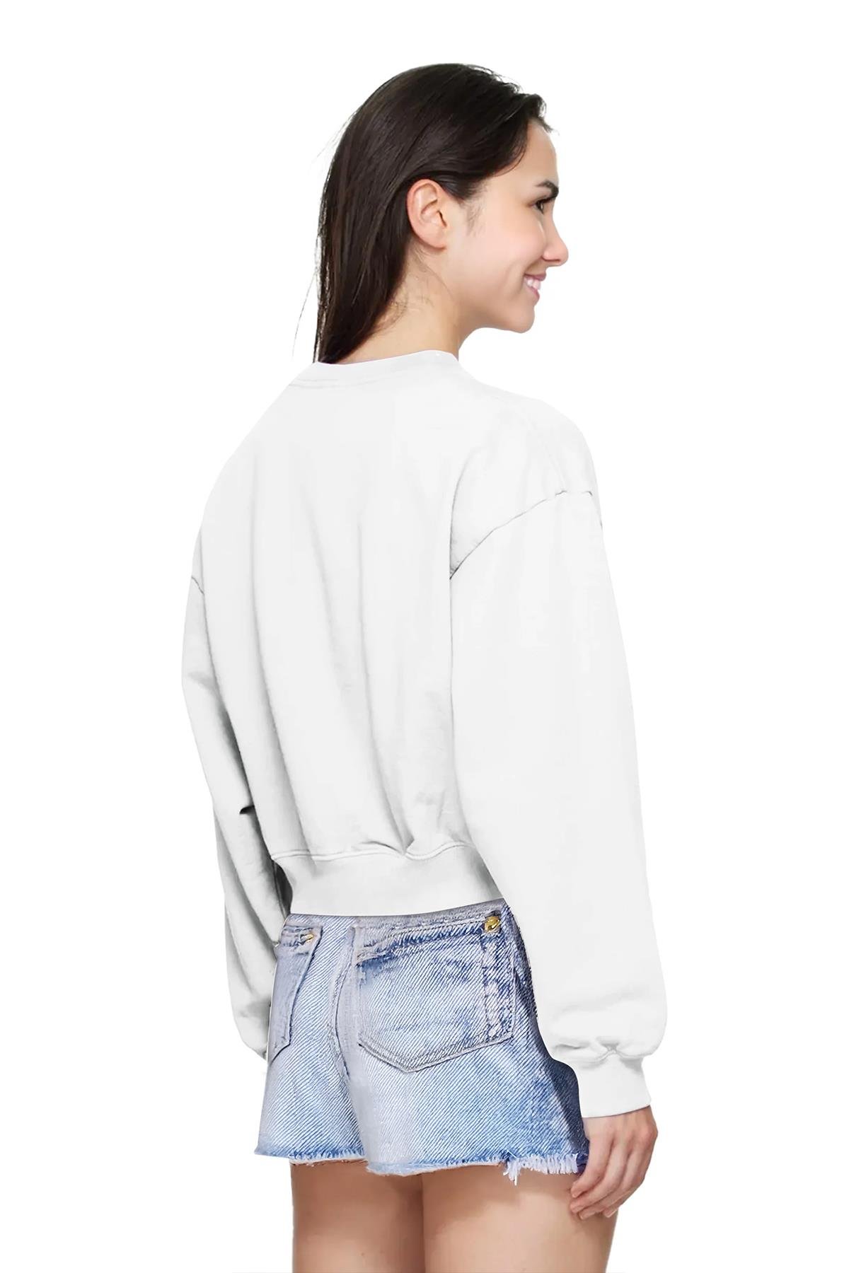 Uniqvibe Mantar Nakışlı Organik Pamuklu Crop Sweatshirt