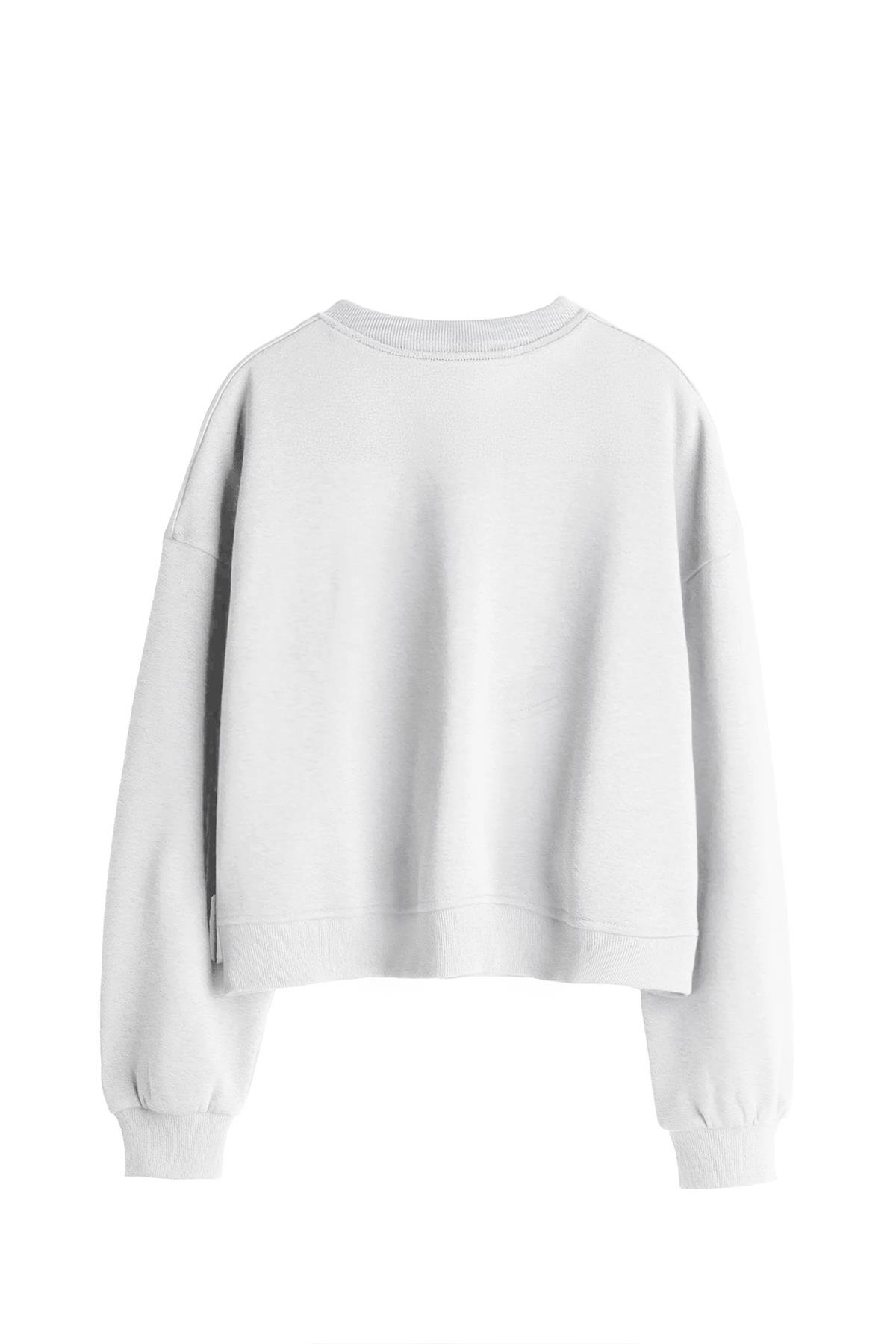 Uniqvibe Mantar Nakışlı Organik Pamuklu Crop Sweatshirt