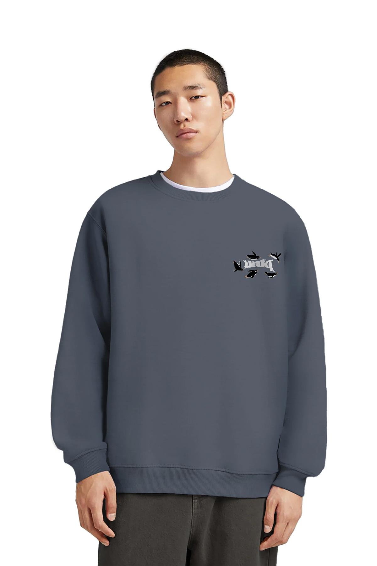 Uniqvibe Penguen Nakışlı Organik Pamuklu Sweatshirt