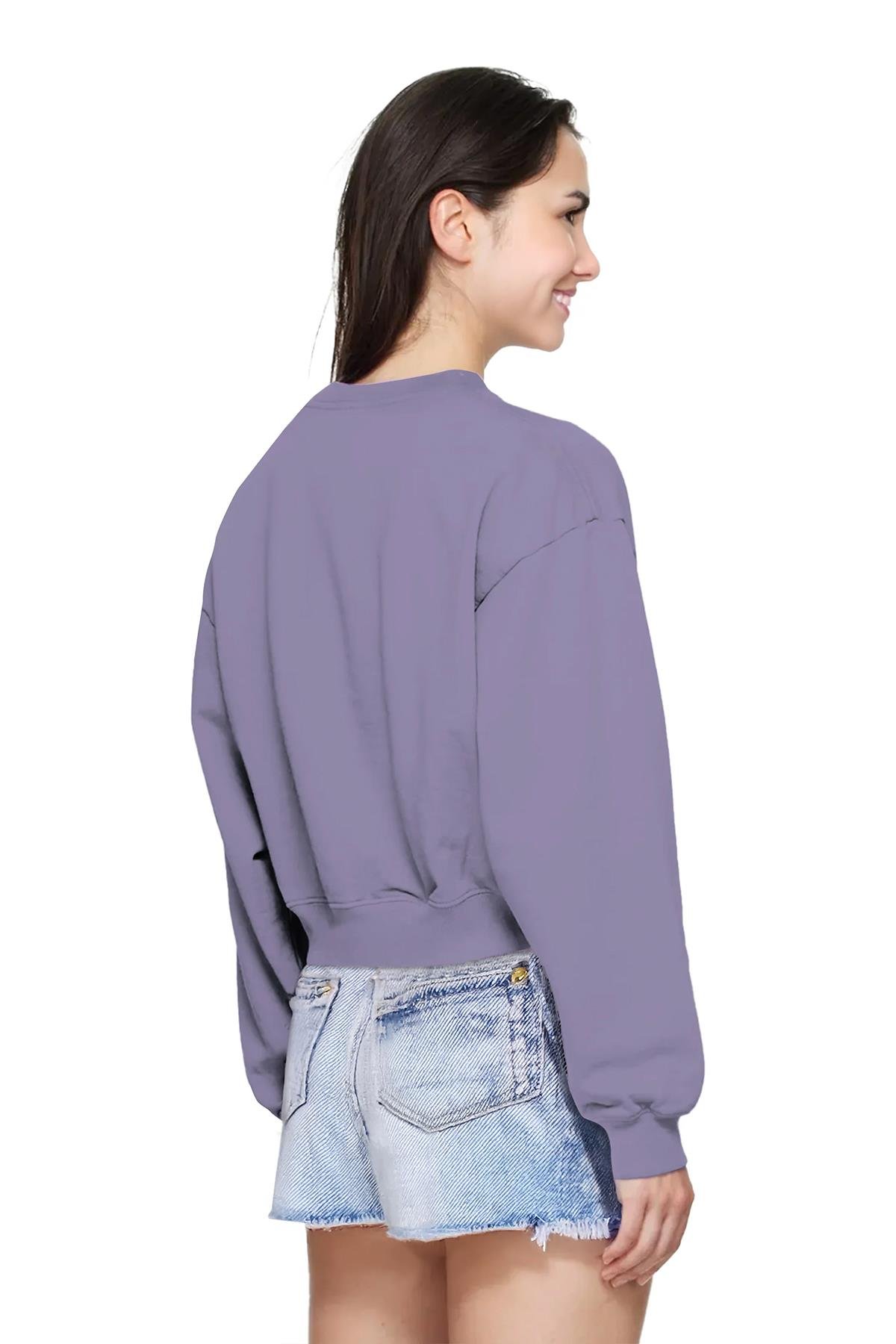 Uniqvibe Penguen Nakışlı Organik Pamuklu Crop Sweatshirt