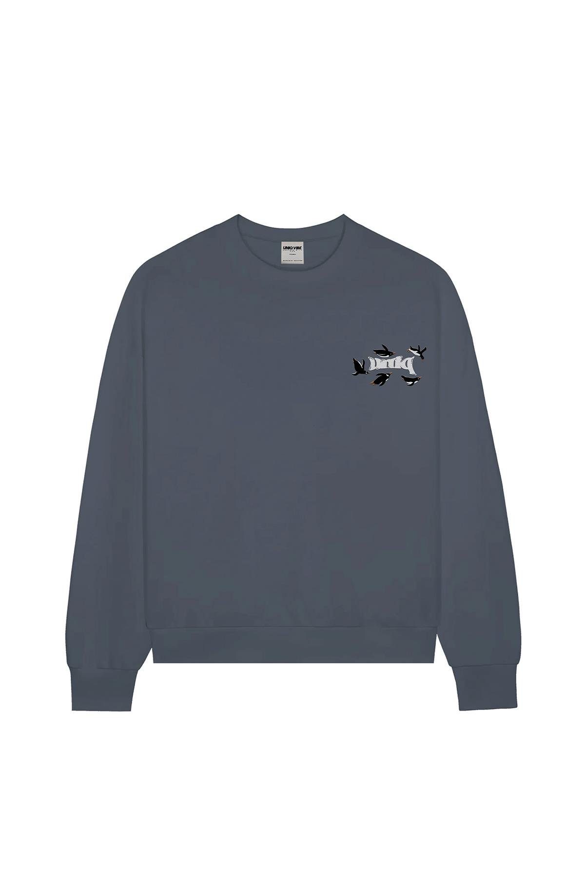 Uniqvibe Penguen Nakışlı Organik Pamuklu Sweatshirt