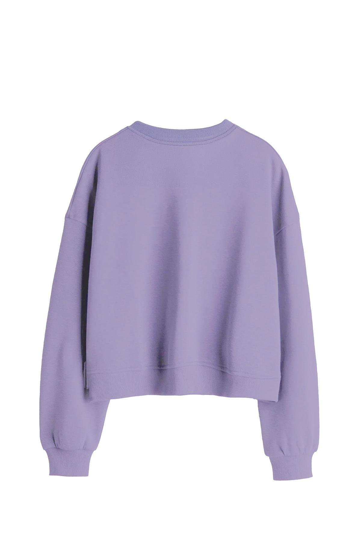 Uniqvibe Penguen Nakışlı Organik Pamuklu Crop Sweatshirt
