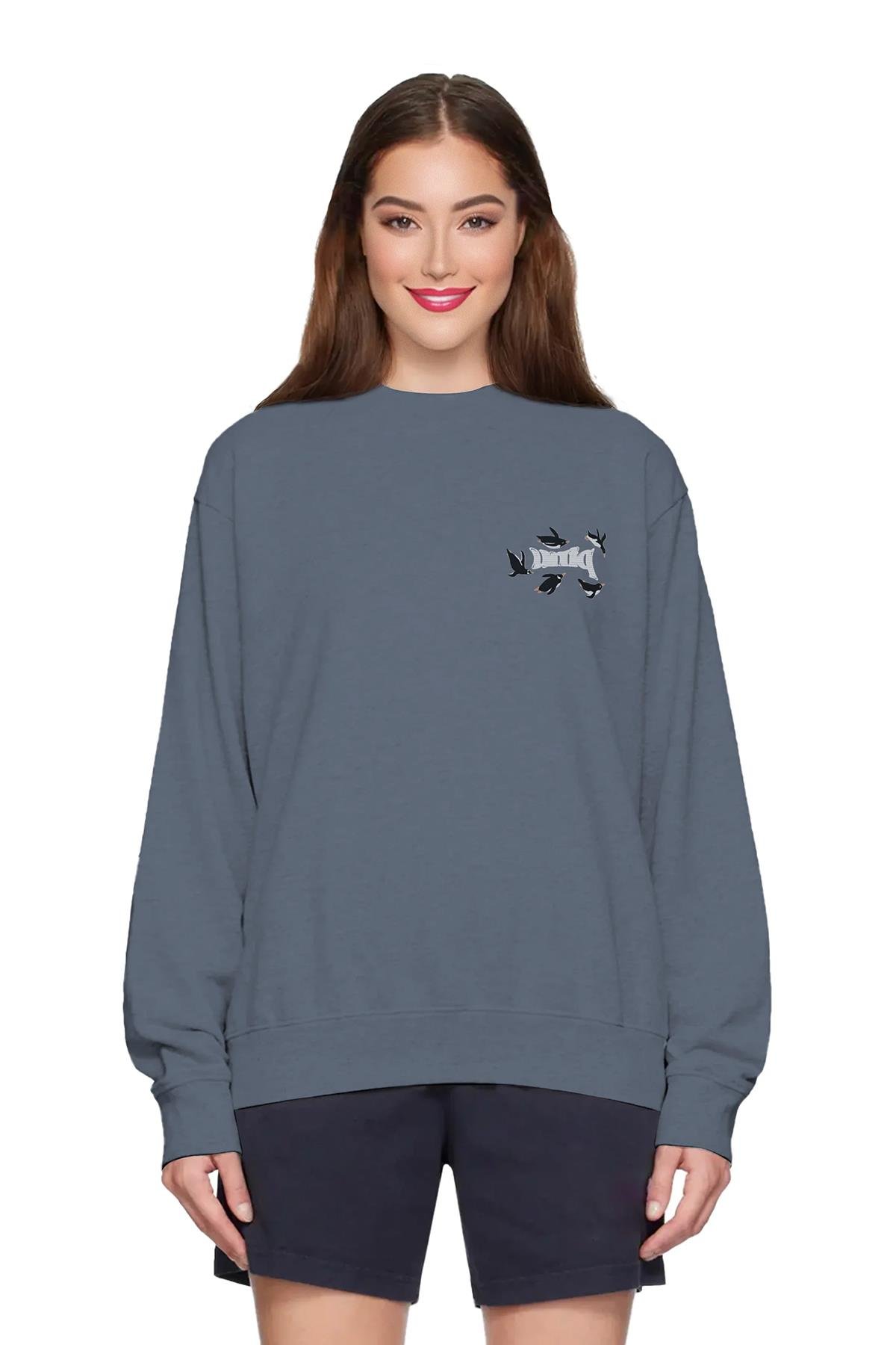 Uniqvibe Penguen Nakışlı Organik Pamuklu Sweatshirt