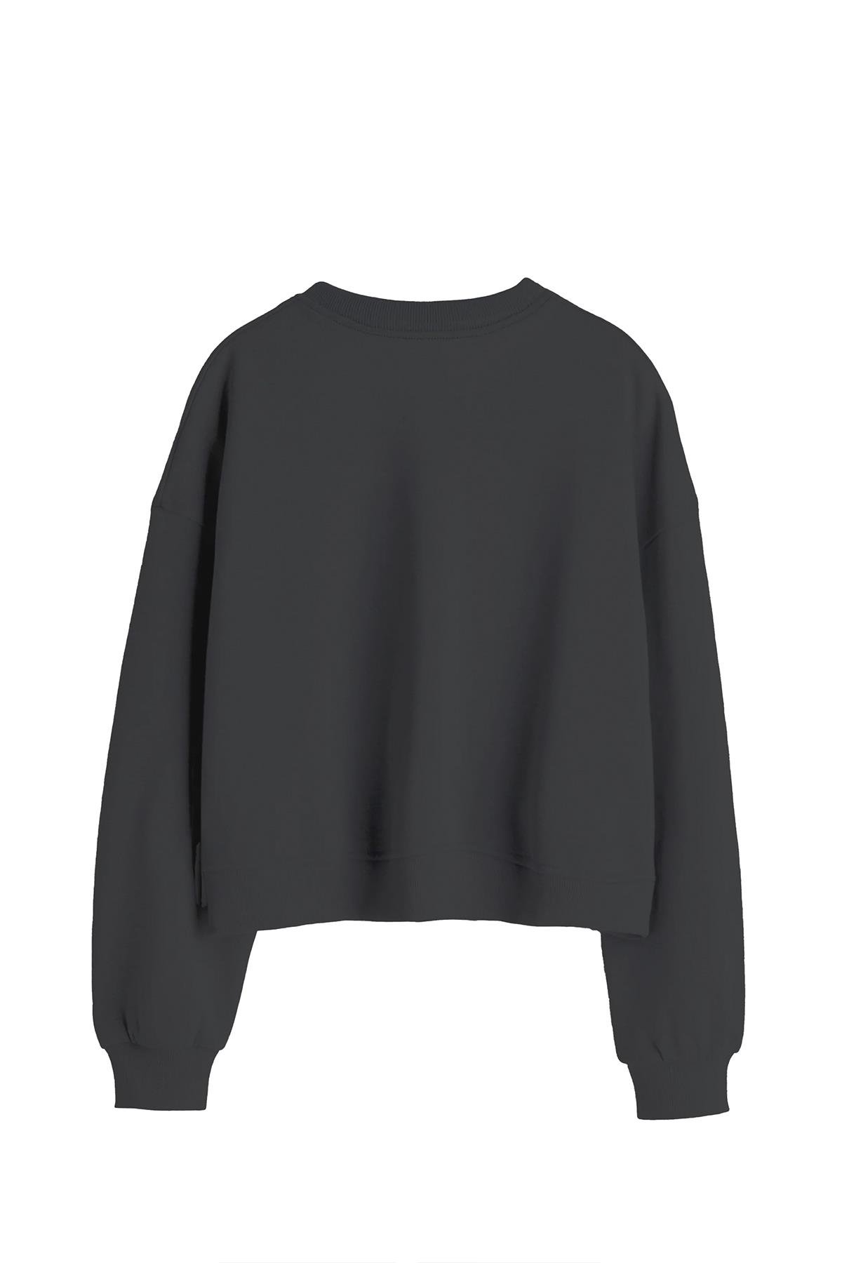 Uniqvibe Tilki Nakışlı Organik Pamuklu Crop Sweatshirt