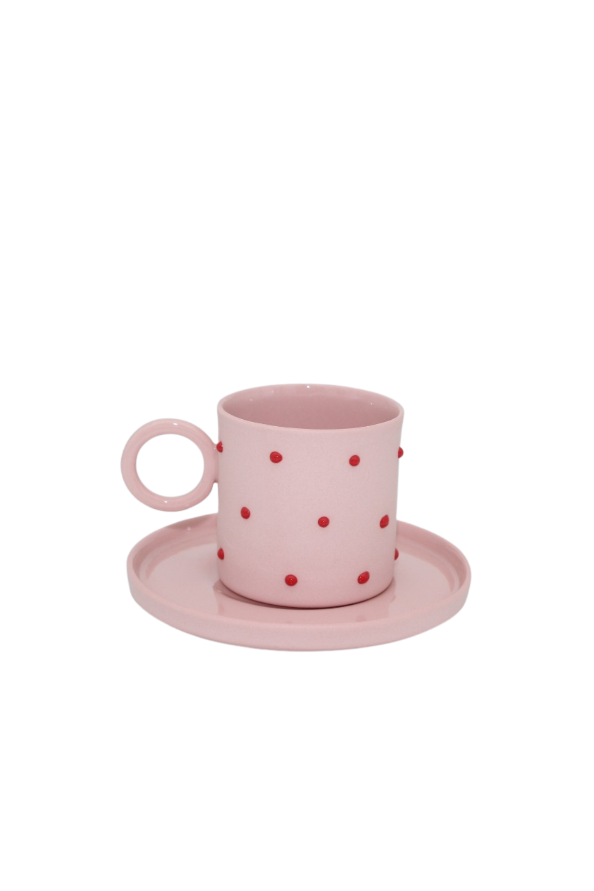 Wonder Clay Kırmızı Pembe Puantiyeli Türk Kahvesi Fincanı