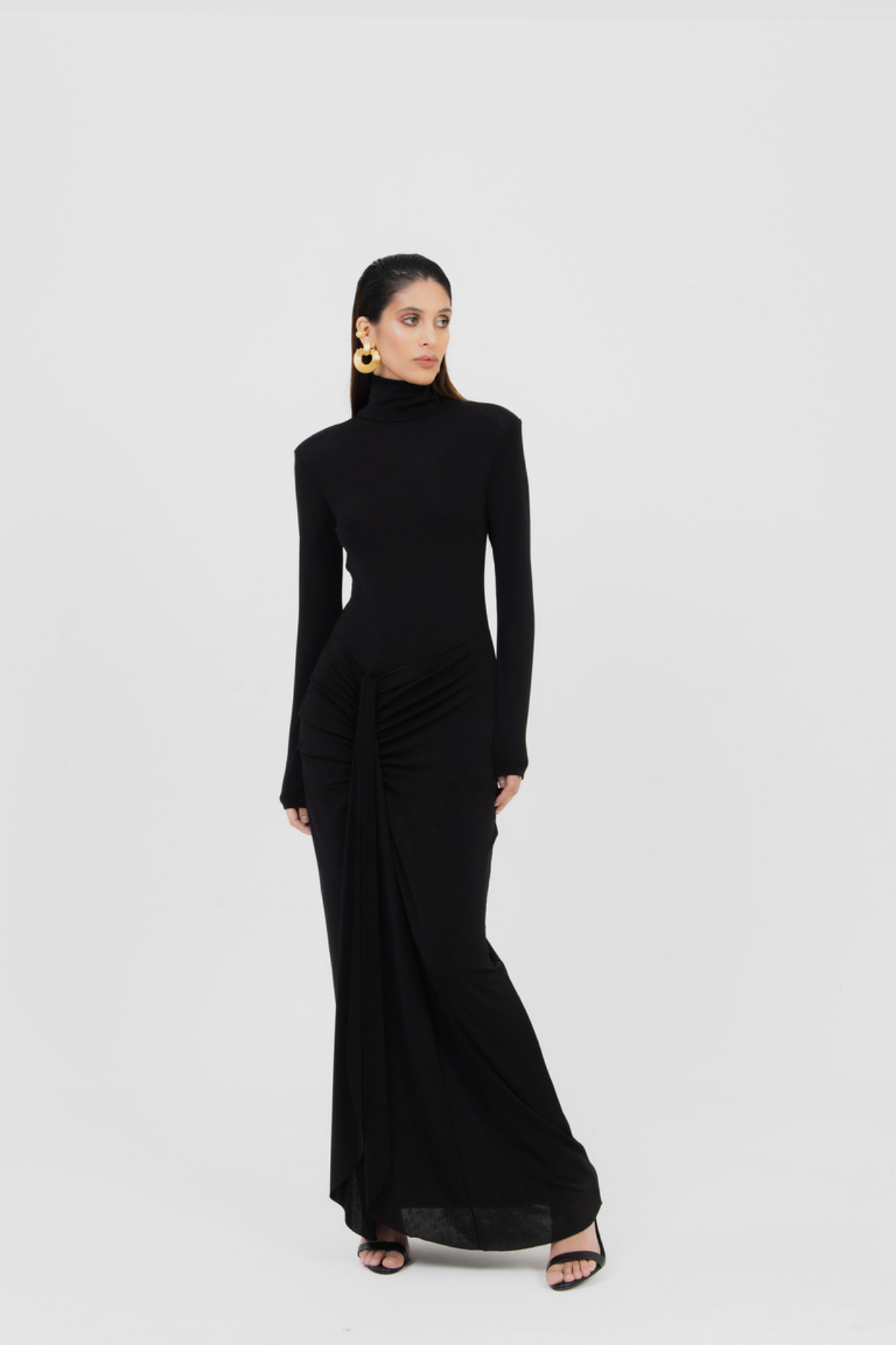 Zoe Clothing Gıselle Yırtmaç Detaylı Uzun Siyah Elbise