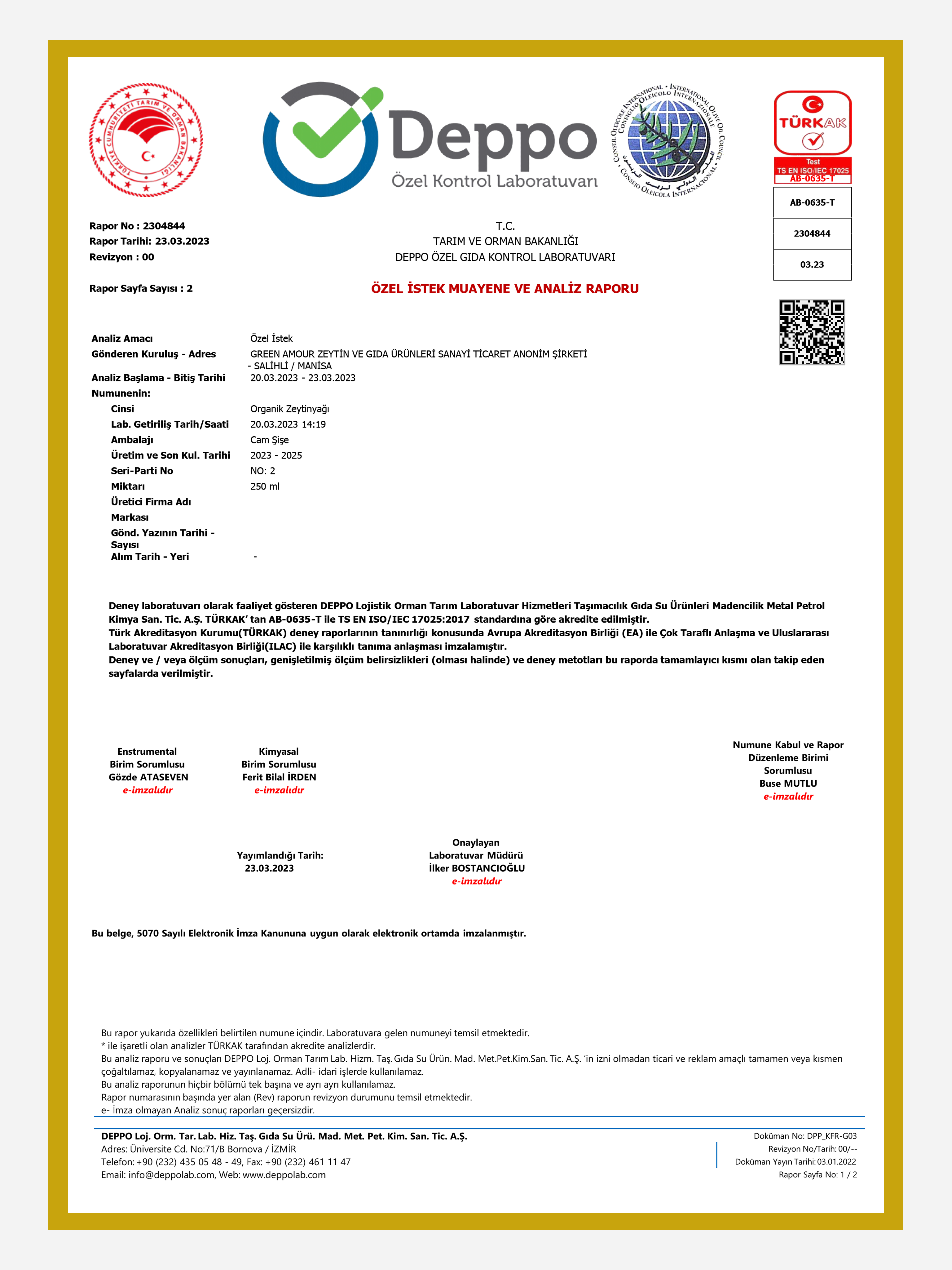 Green Amour Organik- 0,3 Asit  %100 Naturel Sızma Zeytinyağı 
