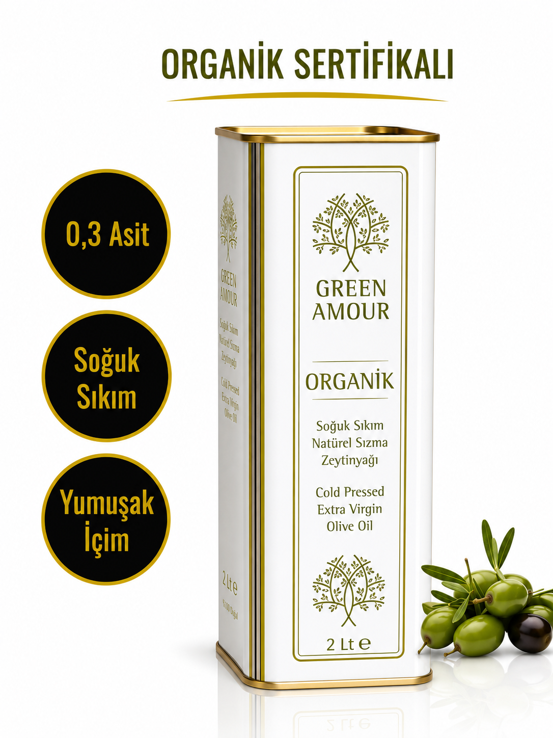 Organik Soğuk Sıkım 0,26 Asit Zeytinyağı 2 Litre