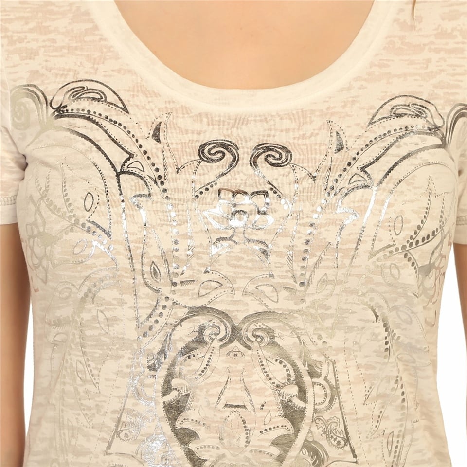 Baskılı Devore T-shirt - Beyaz