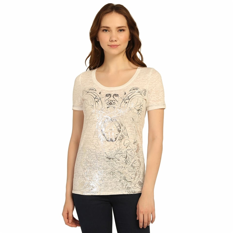 Baskılı Devore T-shirt - Beyaz