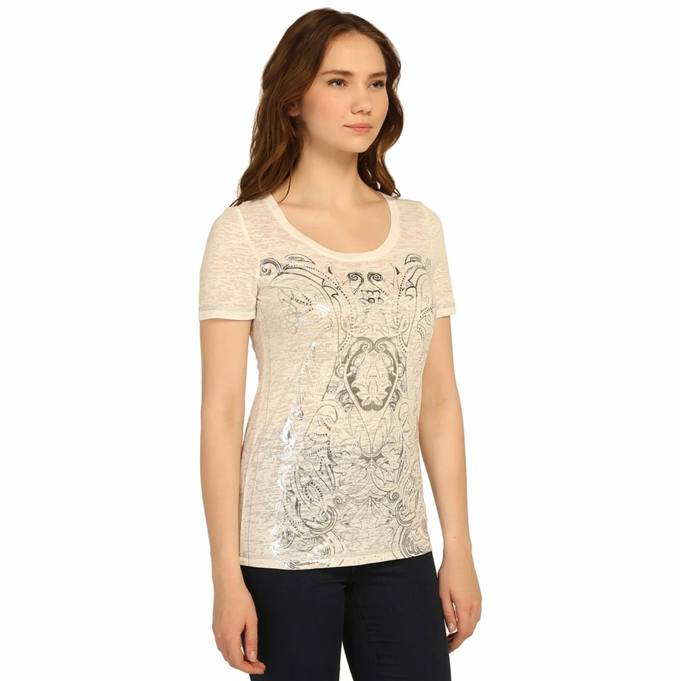 Baskılı Devore T-shirt - Beyaz