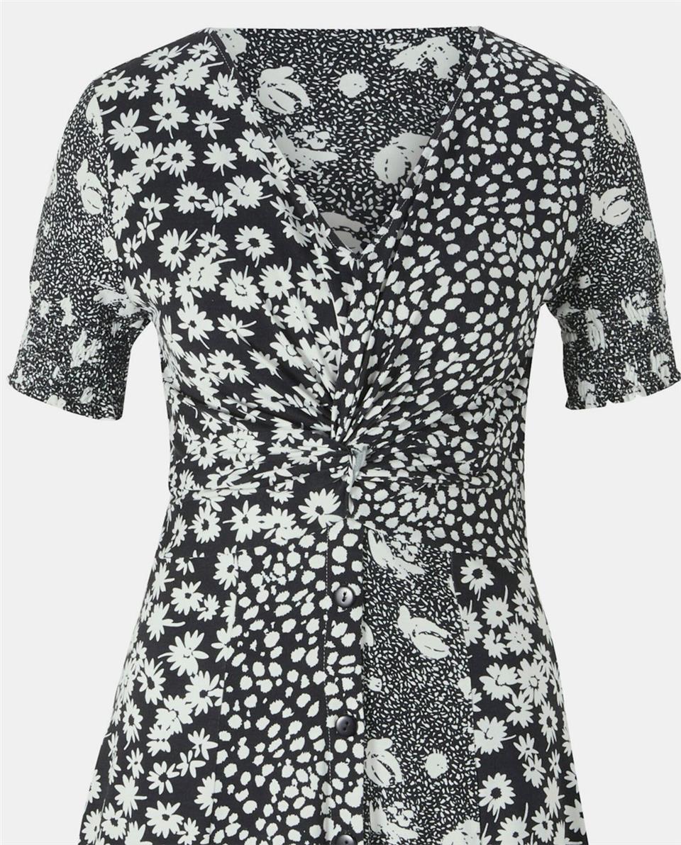 Baskılı Elbise - Siyah