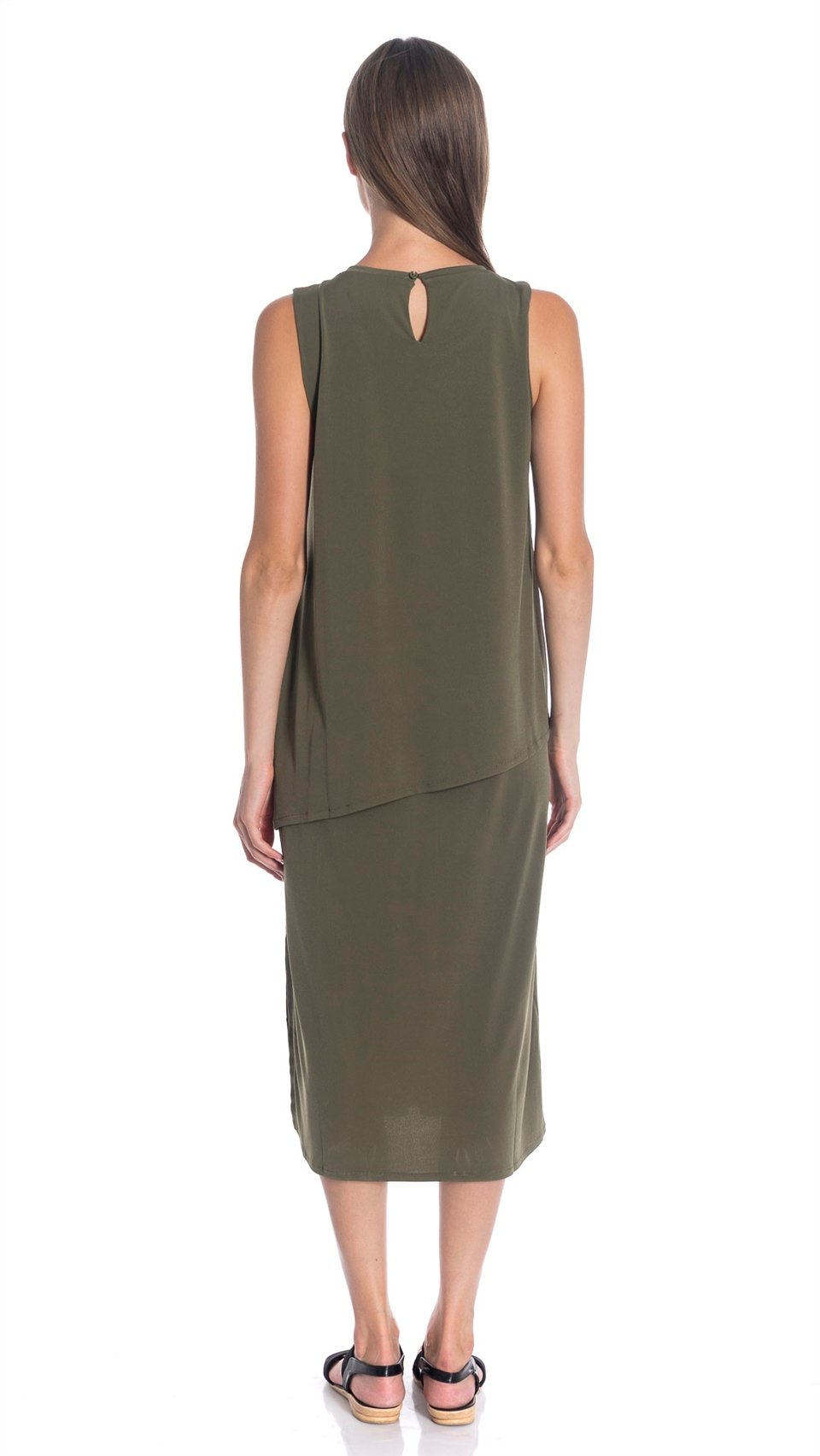 Casual Jersey Katlı Elbise  - Haki