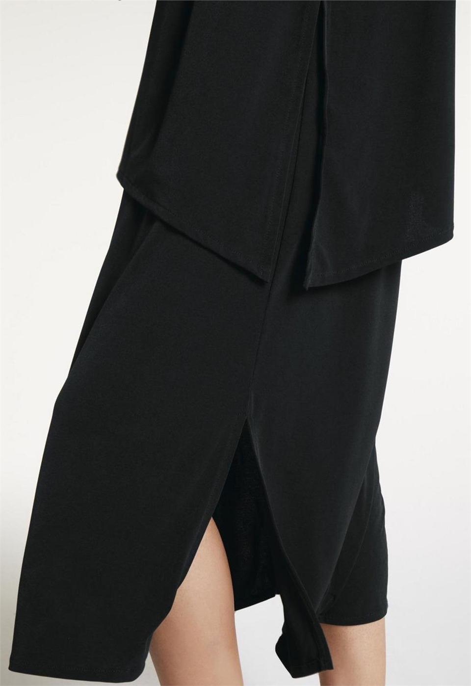 Casual Jersey Katlı Elbise  - Siyah