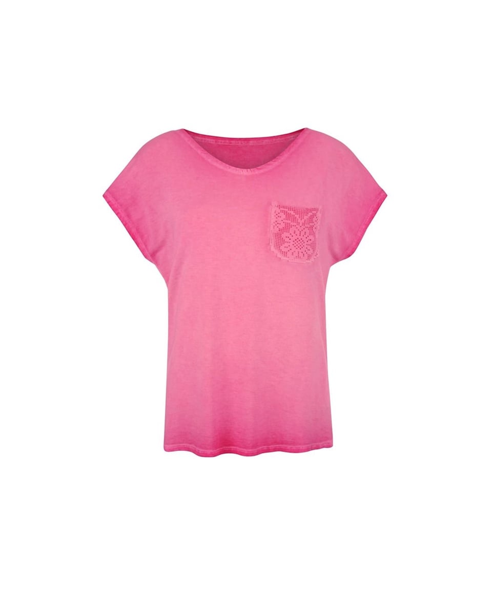 Dantel Cepli Tişört - Pembe